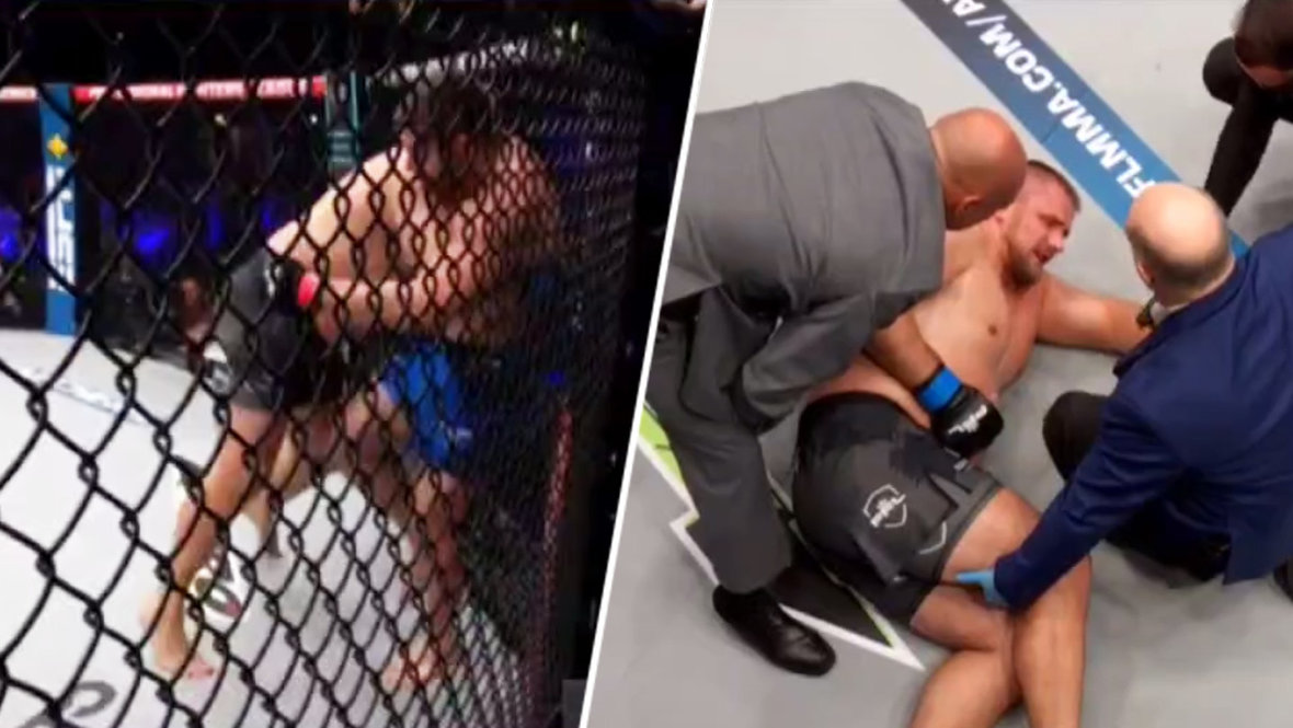 Preview Экс-боец UFC Александр Романов унесен на носилках после крайне болезненного удара в пах в полуфинале PFL